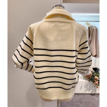 반집업 카라 줄무늬 니트