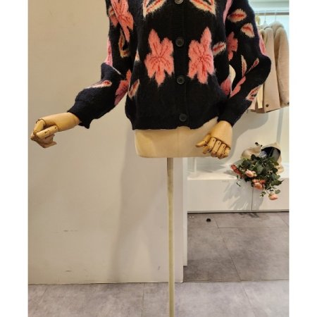 핑크 플라워 라운드넥 가디건