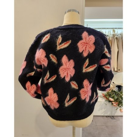 핑크 플라워 라운드넥 가디건