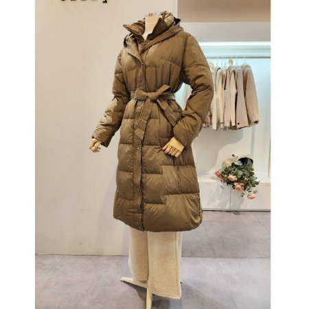 후드넥 벨티드 덕 다운 점퍼