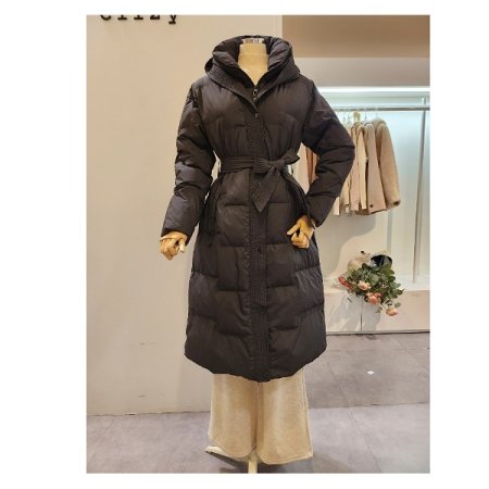 후드넥 벨티드 덕 다운 점퍼