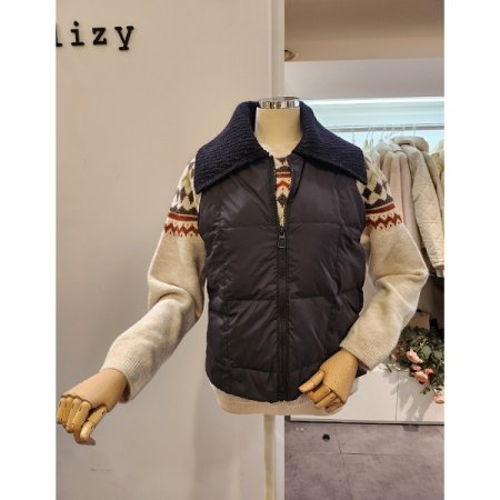 니트 카라 덕 다운 패딩조끼