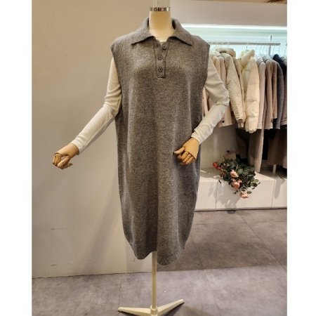 카라 무지 민소매 니트 원피스