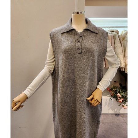 카라 무지 민소매 니트 원피스