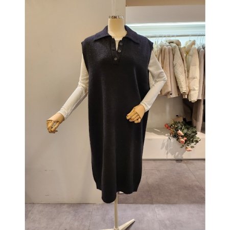 카라 무지 민소매 니트 원피스