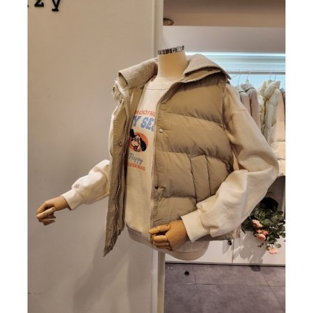 니트 배색 베이직 패딩 조끼