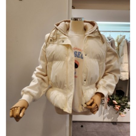 니트 후드 밴드디테일 패딩 조끼