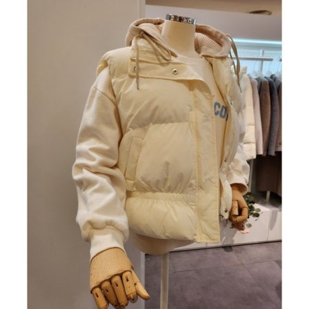 니트 후드 밴드디테일 패딩 조끼