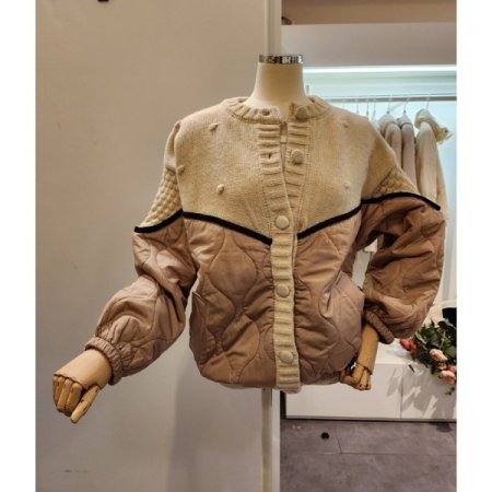 패딩 배색 니트가디건