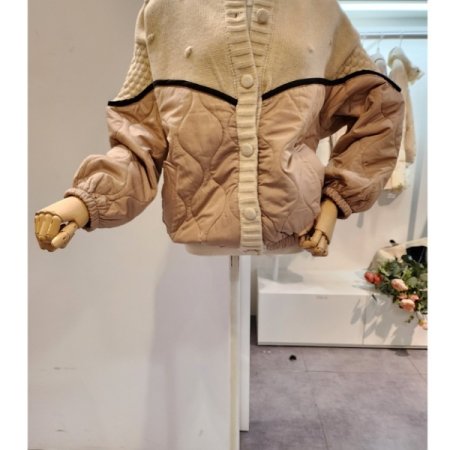 패딩 배색 니트가디건