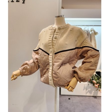 패딩 배색 니트가디건