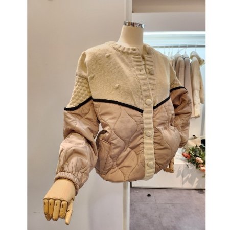 패딩 배색 니트가디건