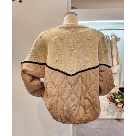 패딩 배색 니트가디건