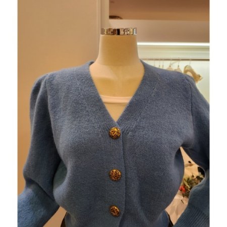 브이넥 어깨퍼프 숏 가디건