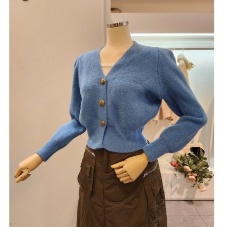 브이넥 어깨퍼프 숏 가디건
