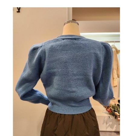 브이넥 어깨퍼프 숏 가디건