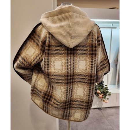 후드 체크패턴 니트 자켓