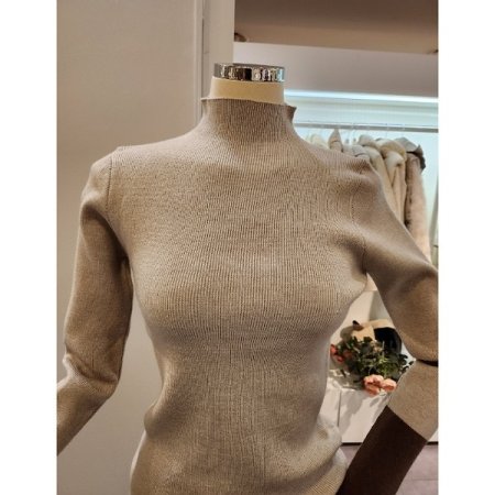 소매배색 폴라 골지 니트