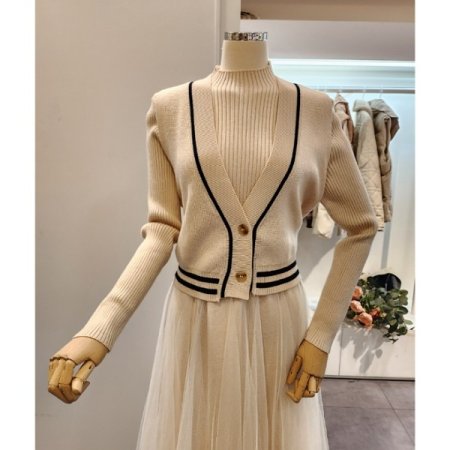 반목 골지 샤 원피스 조끼 세트