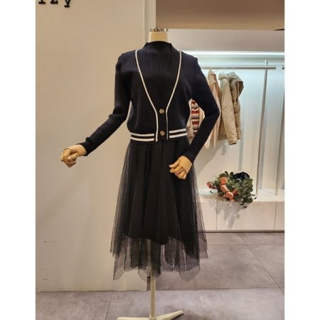 반목 골지 샤 원피스 조끼 세트