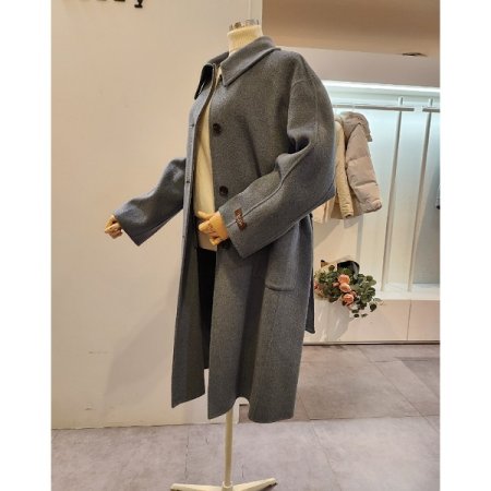 양포켓 벨티드 울 블랜디드 코트