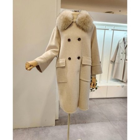 폭스퍼 카라 양포켓 더블 코트