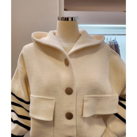 후드넥 버튼 양포켓 스트링 니트자켓