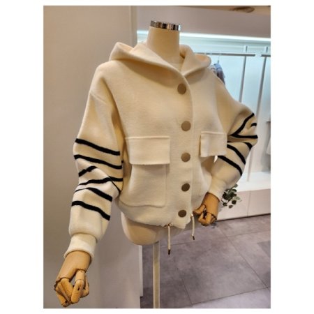 후드넥 버튼 양포켓 스트링 니트자켓