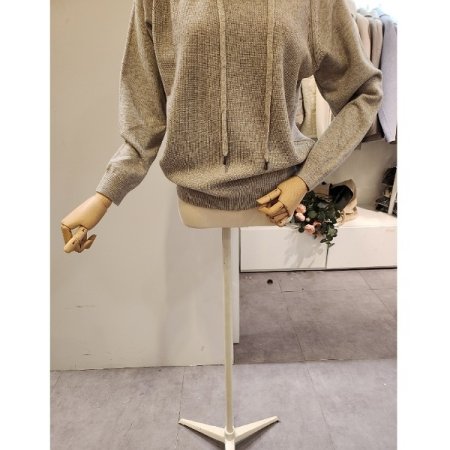 후드넥 무지 와플 니트