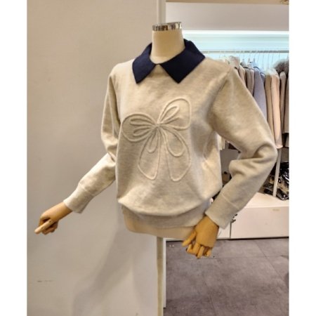 카라 배색 리본 니트