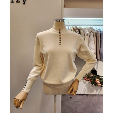 컬러 단추 반목 니트