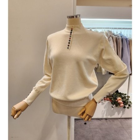 컬러 단추 반목 니트