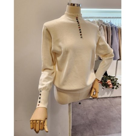 컬러 단추 반목 니트