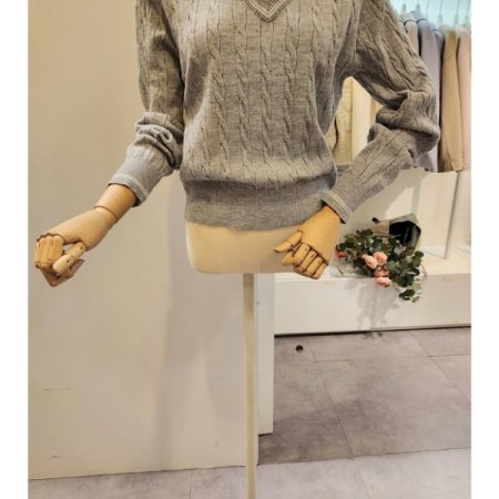 카라 셔츠 배색 짜임 니트