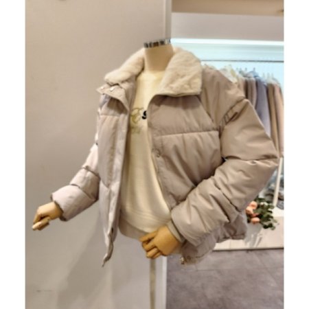 퍼 카라 배색 패딩 점퍼