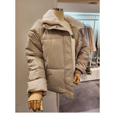 퍼 카라 배색 패딩 점퍼