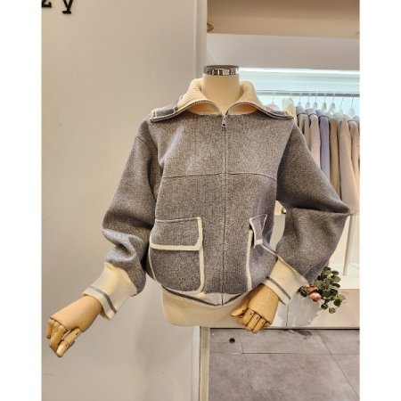 레터링 카라 집업 가디건