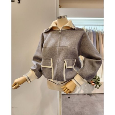 레터링 카라 집업 가디건