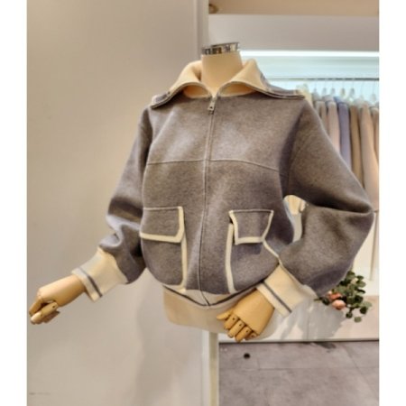 레터링 카라 집업 가디건