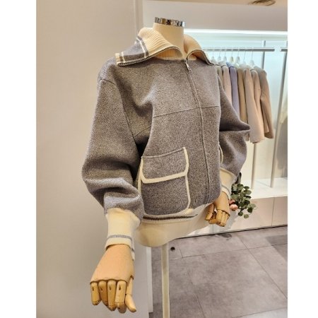 레터링 카라 집업 가디건