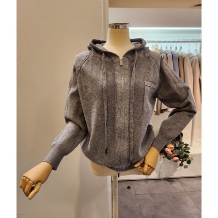 후드넥 와플 집업 가디건