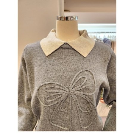 리본자수 카라 배색 니트