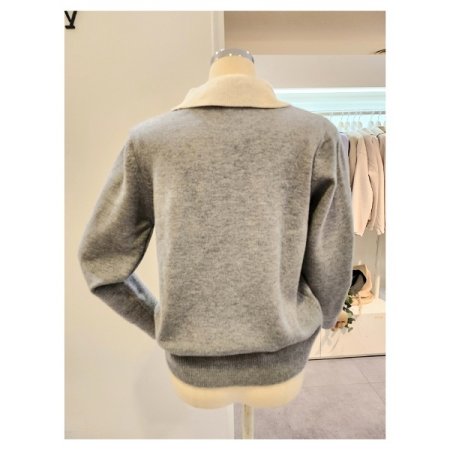 리본자수 카라 배색 니트