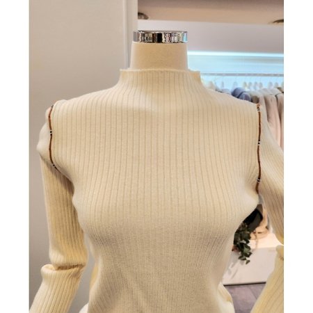 소매 금장버튼 반폴라 골지 니트