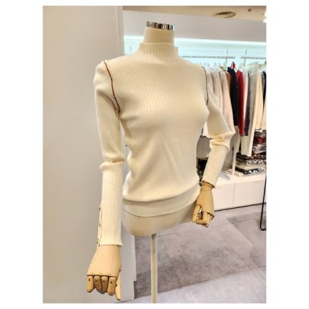 소매 금장버튼 반폴라 골지 니트