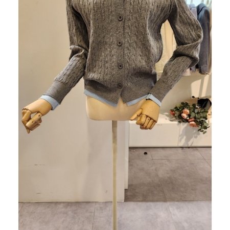 카라 배색 꽈배기 가디건