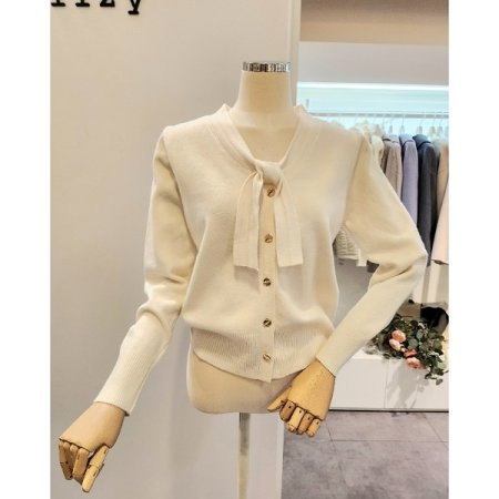 골드버튼 타이 가디건