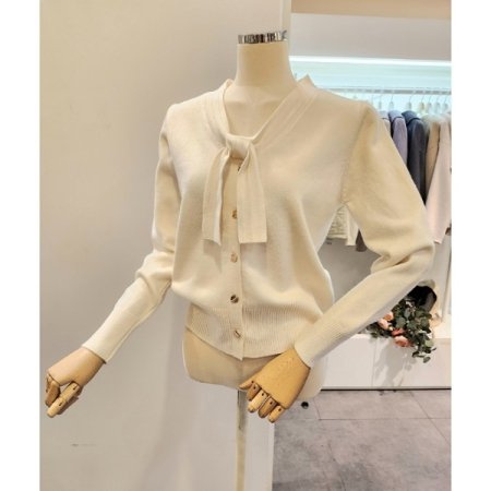 골드버튼 타이 가디건