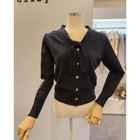 골드버튼 타이 가디건