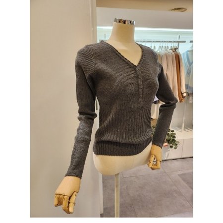 브이넥 골지 슬림핏 니트